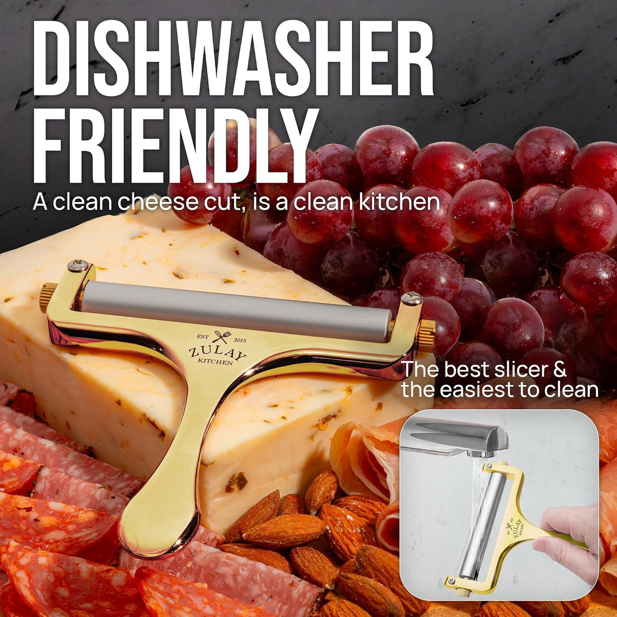 Stainless Steel Wire Cheese Slicer - Adjustable Hand Held Cheese Cutter with 2 Extra Wires - Premium Cheese Knife for Mozzarella, Cheddar, Gruyere - Cheese Cutter with Wire (Silver)