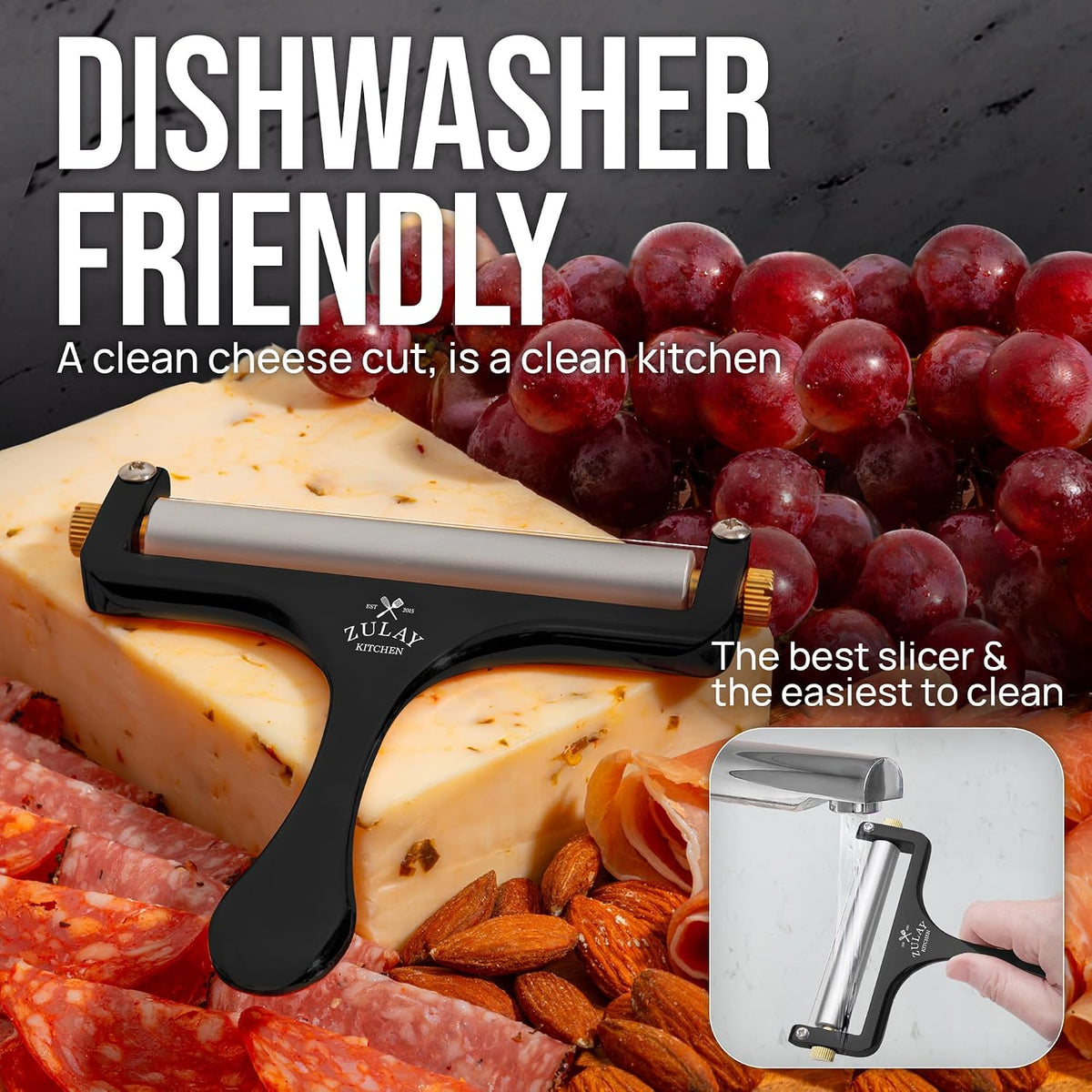 Stainless Steel Wire Cheese Slicer - Adjustable Hand Held Cheese Cutter with 2 Extra Wires - Premium Cheese Knife for Mozzarella, Cheddar, Gruyere - Cheese Cutter with Wire (Silver)