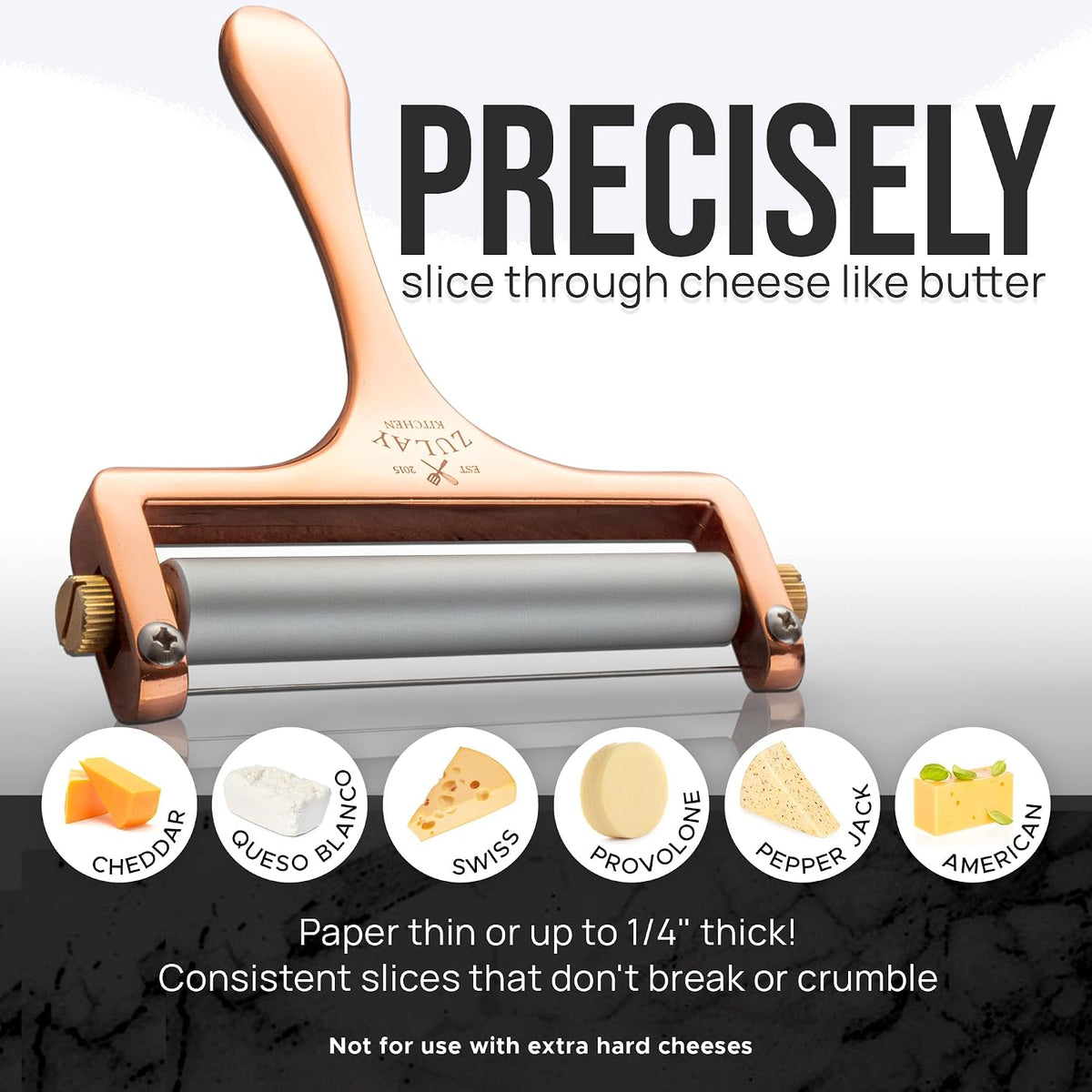 Stainless Steel Wire Cheese Slicer - Adjustable Hand Held Cheese Cutter with 2 Extra Wires - Premium Cheese Knife for Mozzarella, Cheddar, Gruyere - Cheese Cutter with Wire (Silver)
