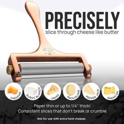Stainless Steel Wire Cheese Slicer - Adjustable Hand Held Cheese Cutter with 2 Extra Wires - Premium Cheese Knife for Mozzarella, Cheddar, Gruyere - Cheese Cutter with Wire (Silver)