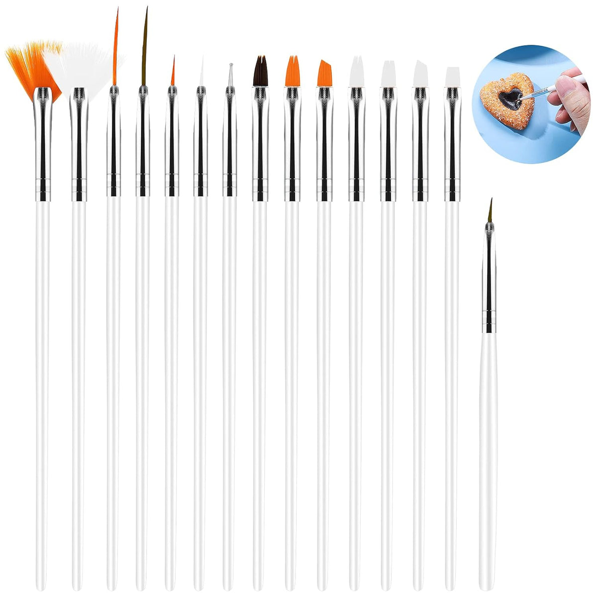 15pcs Cake Painting Brushes, Cake Decorating Brushes Kit, Food Paint Brush Tools, Fondant Sugar Cookie Painting Brushes Supplies for Cake Decoration (White)