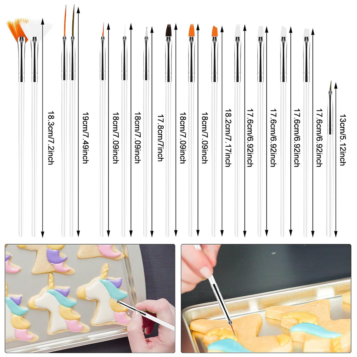15pcs Cake Painting Brushes, Cake Decorating Brushes Kit, Food Paint Brush Tools, Fondant Sugar Cookie Painting Brushes Supplies for Cake Decoration (White)