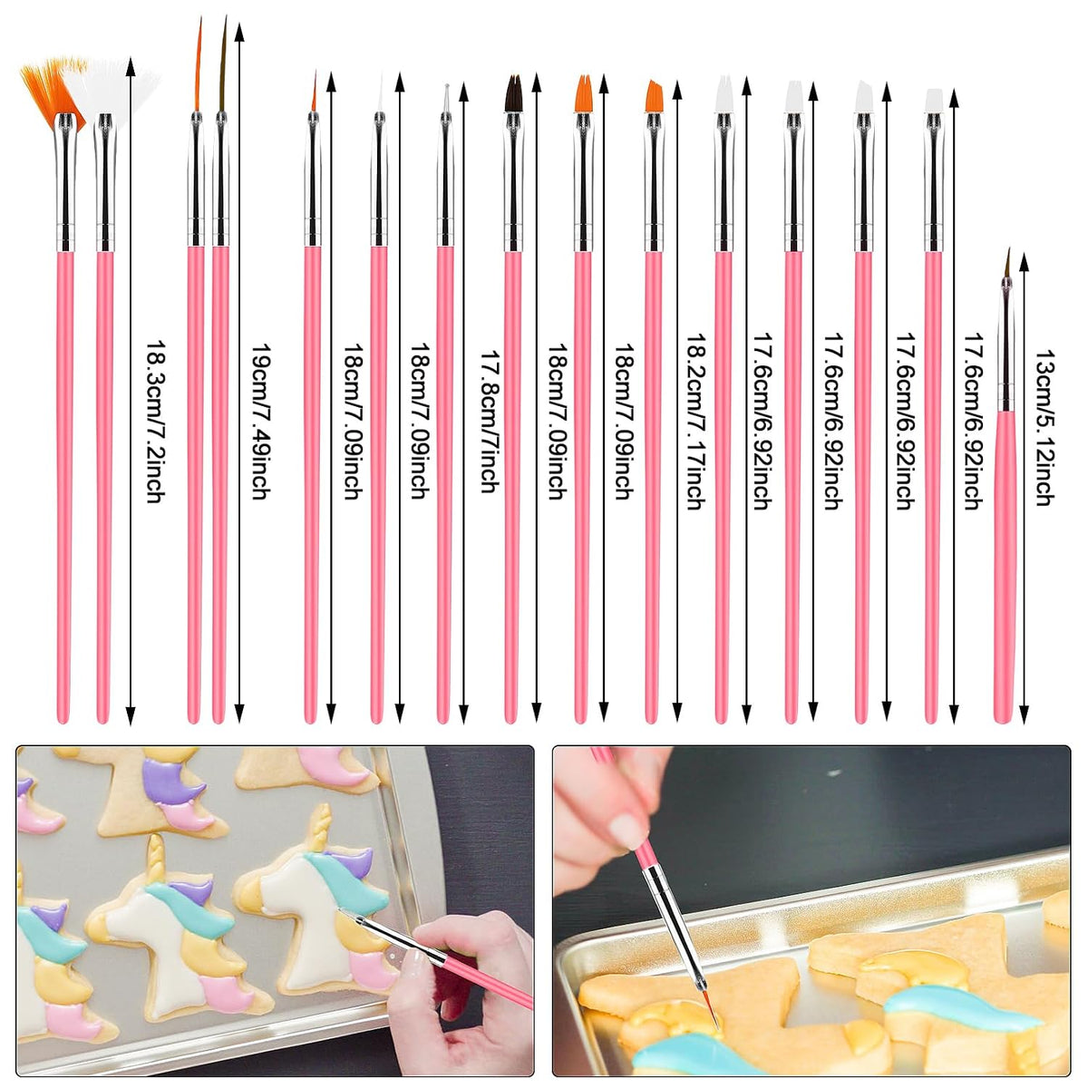 15pcs Cake Painting Brushes, Cake Decorating Brushes Kit, Food Paint Brush Tools, Fondant Sugar Cookie Painting Brushes Supplies for Cake Decoration (White)