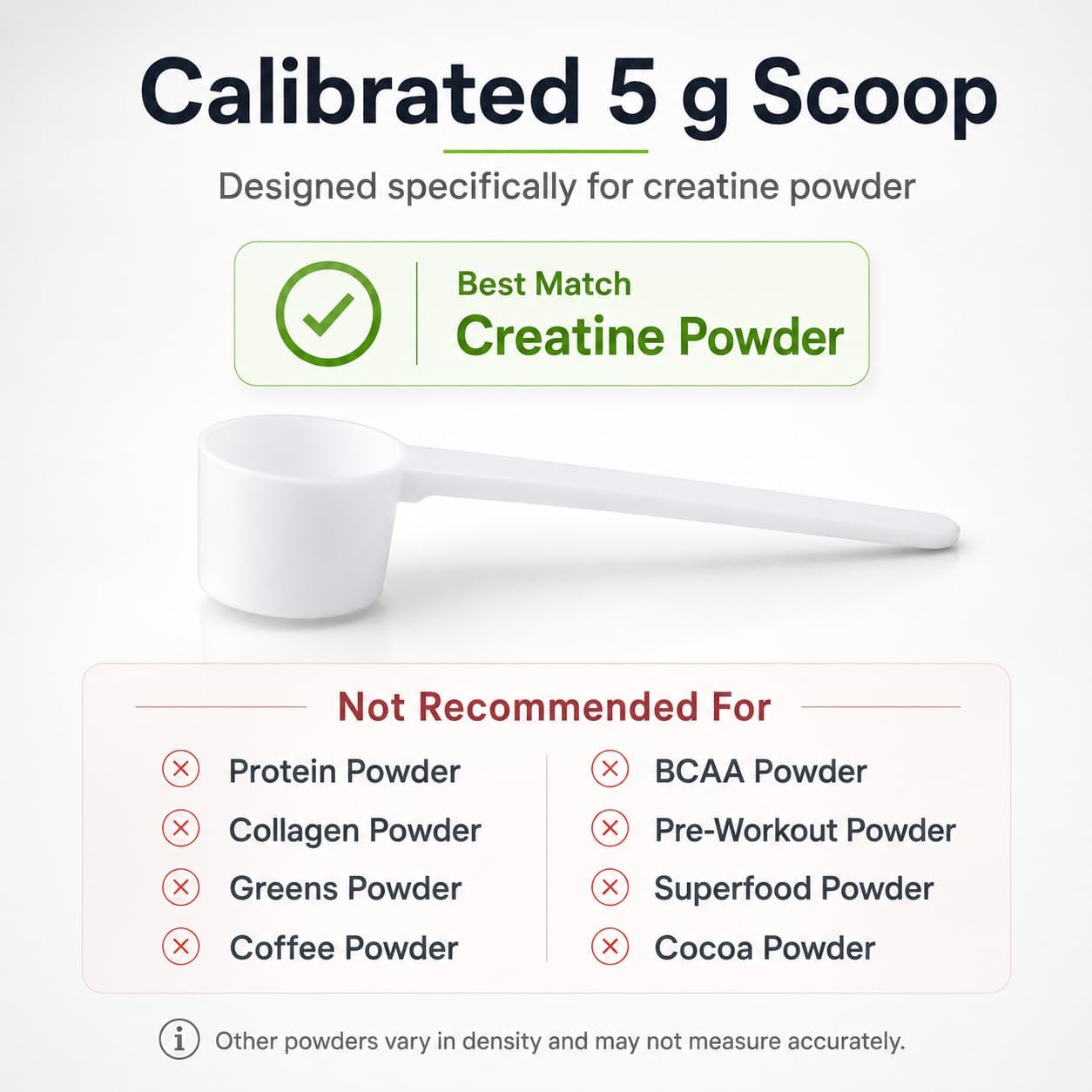 3-Pack 5g Scoop for Creatine – White Measuring Spoons Calibrated for Creatine Monohydrate Powder – Accurate 5 Gram Portion Scoop for Supplements, Pre-Workout, Gym Use, Fitness Routine