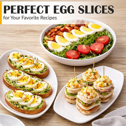 Egg Slicer for Hard Boiled Eggs - 3 Slice Modes Egg Cutter, Heavy Duty, Stainless Steel Dicer - Kitchen Chopper Tool for Strawberry, Mushroom, Grape, Cherry Tomato - White