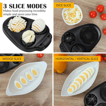 Egg Slicer for Hard Boiled Eggs - 3 Slice Modes Egg Cutter, Heavy Duty, Stainless Steel Dicer - Kitchen Chopper Tool for Strawberry, Mushroom, Grape, Cherry Tomato - White