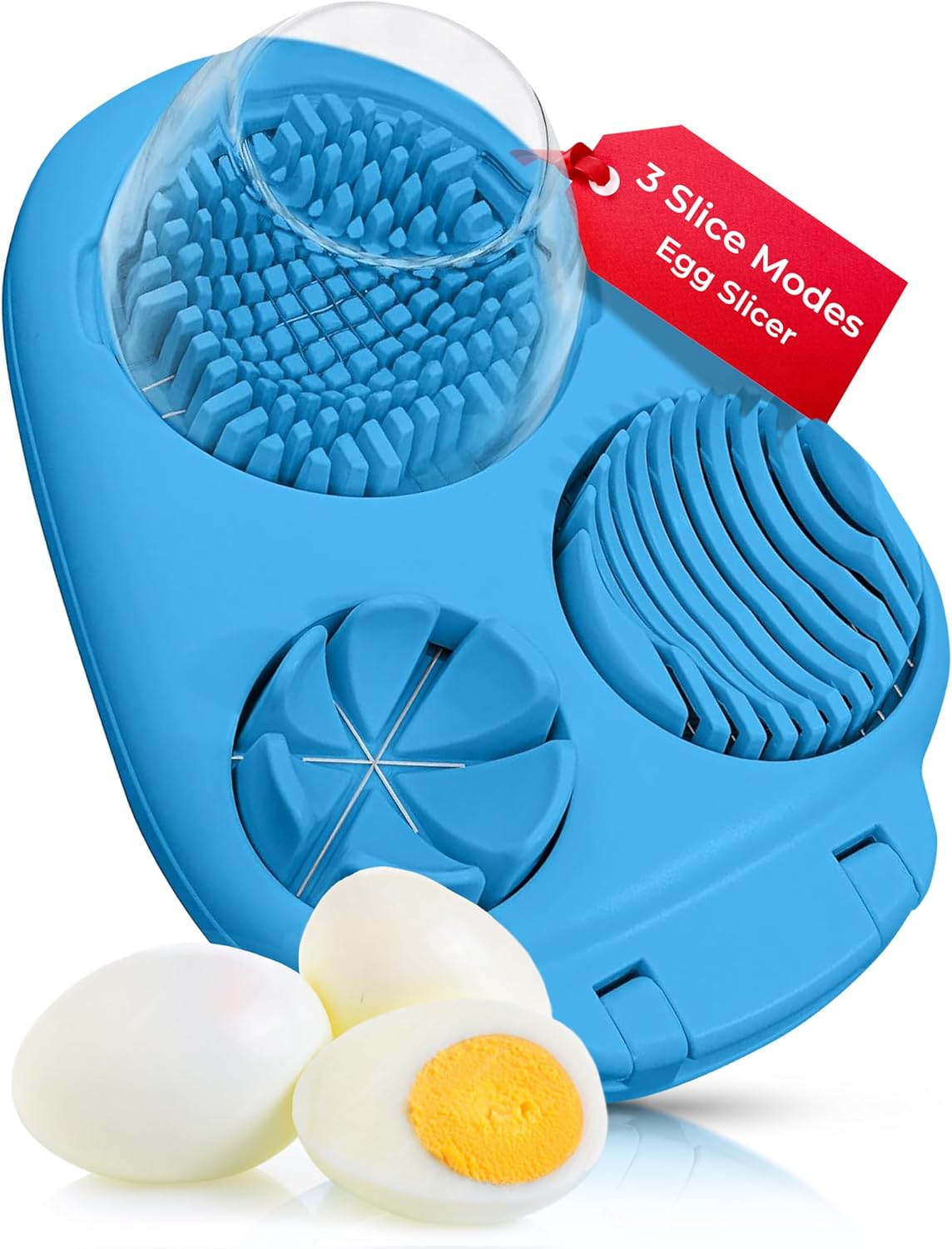 Egg Slicer for Hard Boiled Eggs - 3 Slice Modes Egg Cutter, Heavy Duty, Stainless Steel Dicer - Kitchen Chopper Tool for Strawberry, Mushroom, Grape, Cherry Tomato - White