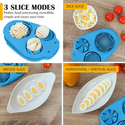 Egg Slicer for Hard Boiled Eggs - 3 Slice Modes Egg Cutter, Heavy Duty, Stainless Steel Dicer - Kitchen Chopper Tool for Strawberry, Mushroom, Grape, Cherry Tomato - White