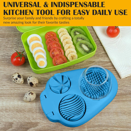 Egg Slicer for Hard Boiled Eggs - 3 Slice Modes Egg Cutter, Heavy Duty, Stainless Steel Dicer - Kitchen Chopper Tool for Strawberry, Mushroom, Grape, Cherry Tomato - White