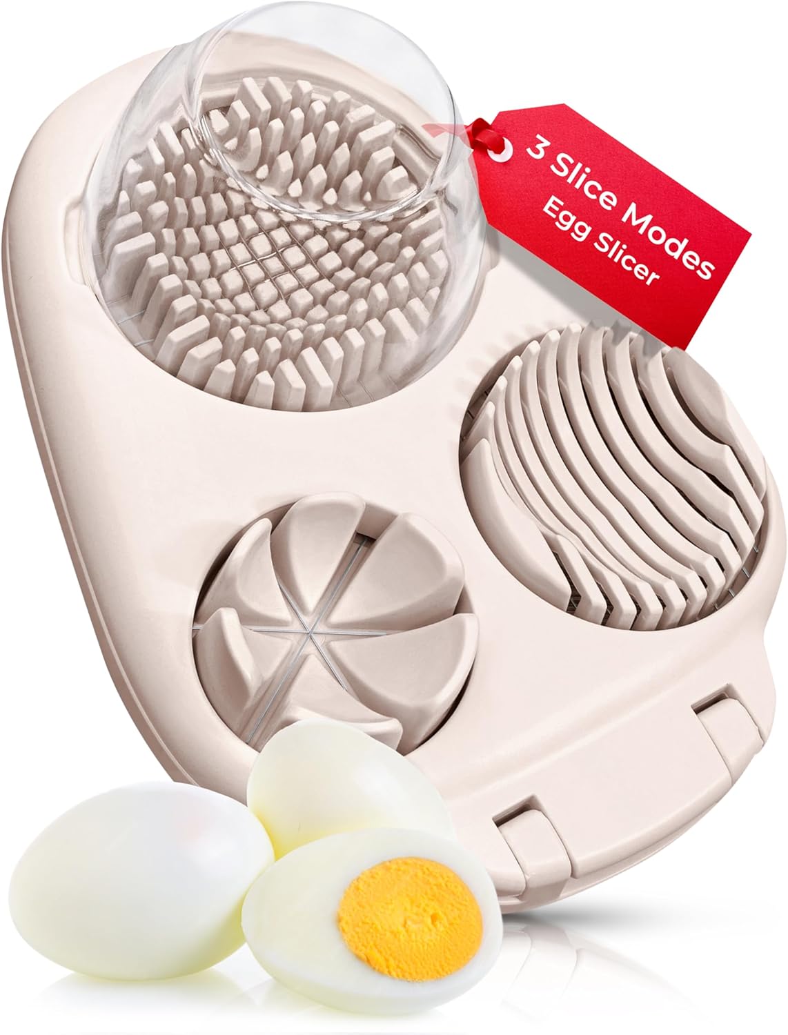 Egg Slicer for Hard Boiled Eggs - 3 Slice Modes Egg Cutter, Heavy Duty, Stainless Steel Dicer - Kitchen Chopper Tool for Strawberry, Mushroom, Grape, Cherry Tomato - White