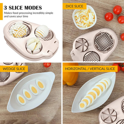 Egg Slicer for Hard Boiled Eggs - 3 Slice Modes Egg Cutter, Heavy Duty, Stainless Steel Dicer - Kitchen Chopper Tool for Strawberry, Mushroom, Grape, Cherry Tomato - White