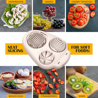 Egg Slicer for Hard Boiled Eggs - 3 Slice Modes Egg Cutter, Heavy Duty, Stainless Steel Dicer - Kitchen Chopper Tool for Strawberry, Mushroom, Grape, Cherry Tomato - White