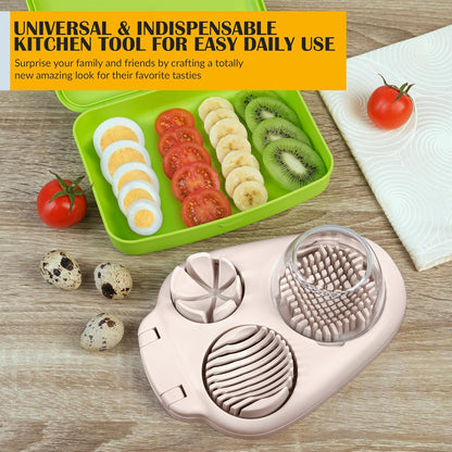 Egg Slicer for Hard Boiled Eggs - 3 Slice Modes Egg Cutter, Heavy Duty, Stainless Steel Dicer - Kitchen Chopper Tool for Strawberry, Mushroom, Grape, Cherry Tomato - White