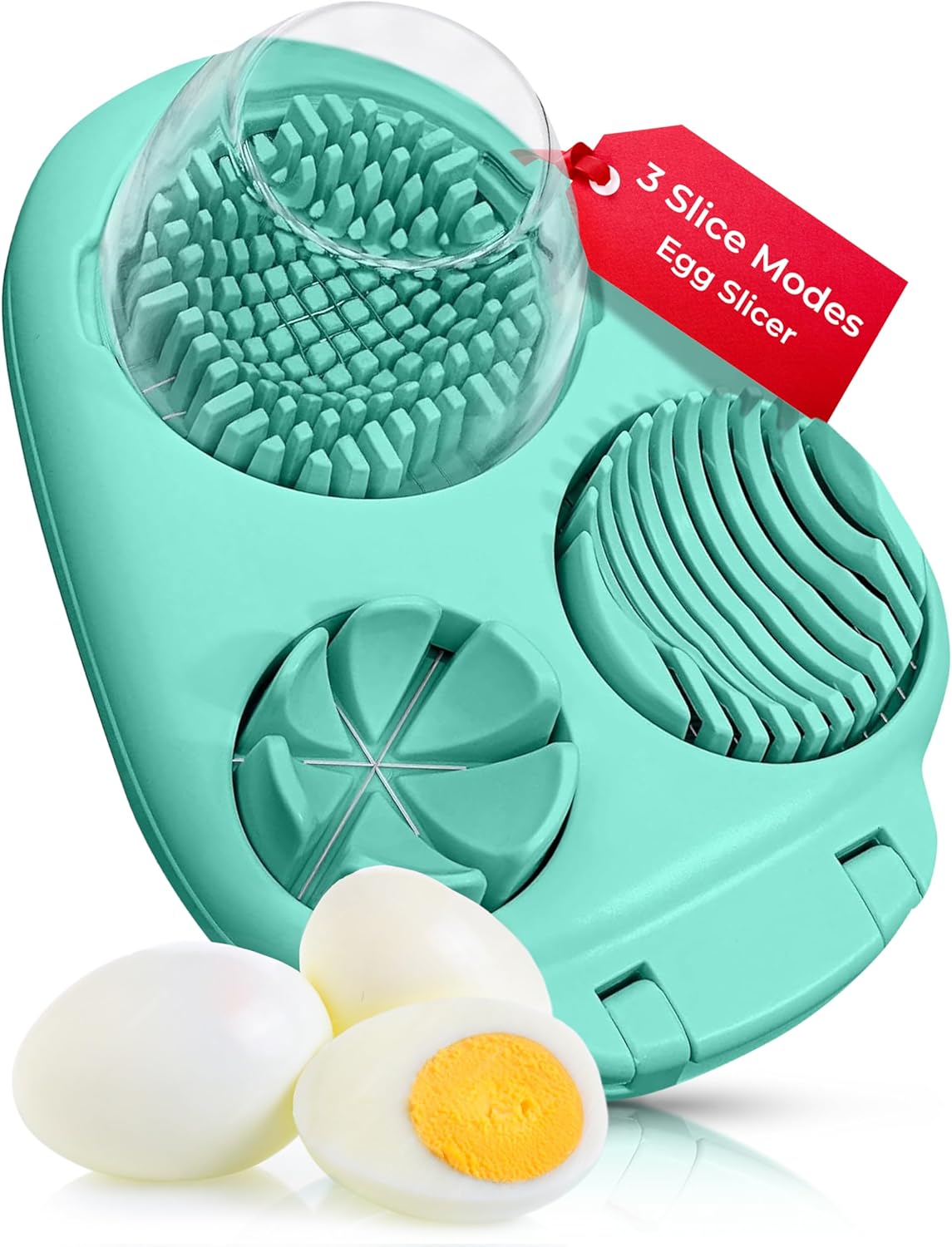 Egg Slicer for Hard Boiled Eggs - 3 Slice Modes Egg Cutter, Heavy Duty, Stainless Steel Dicer - Kitchen Chopper Tool for Strawberry, Mushroom, Grape, Cherry Tomato - White