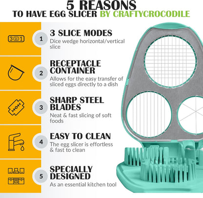 Egg Slicer for Hard Boiled Eggs - 3 Slice Modes Egg Cutter, Heavy Duty, Stainless Steel Dicer - Kitchen Chopper Tool for Strawberry, Mushroom, Grape, Cherry Tomato - White