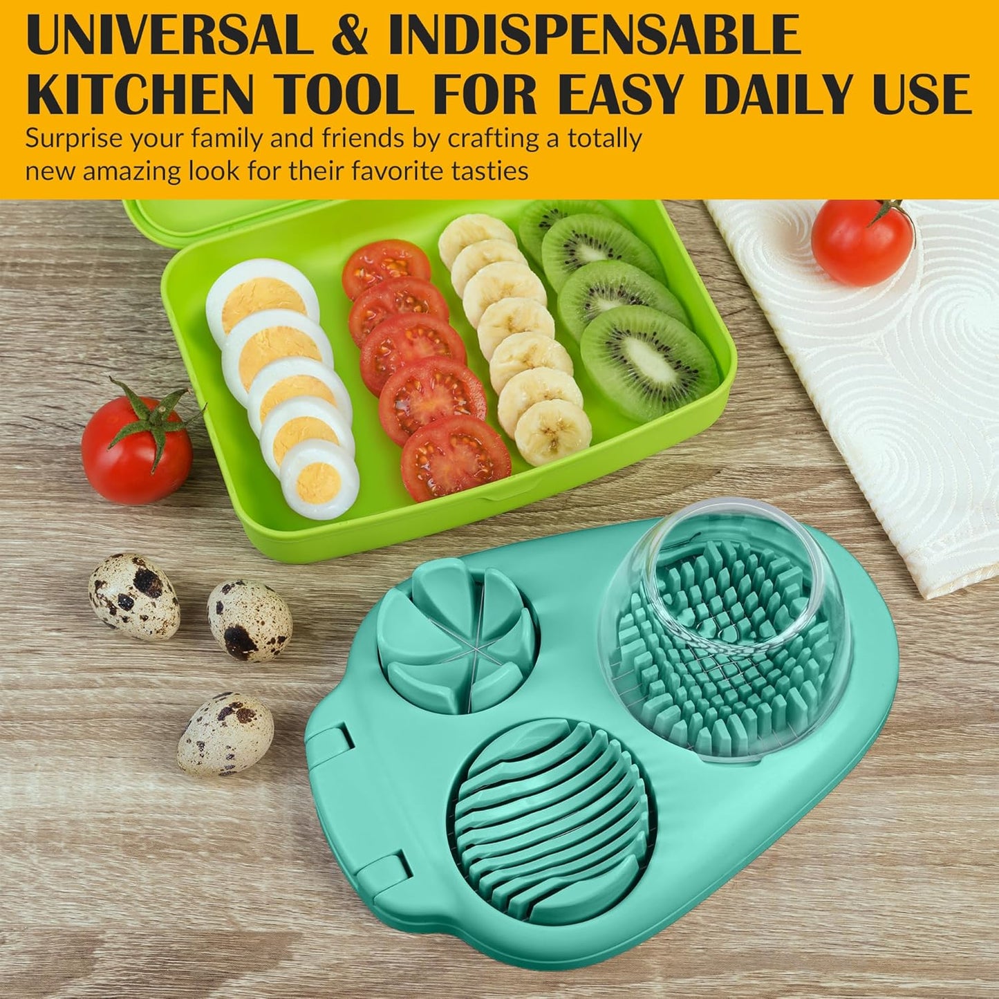 Egg Slicer for Hard Boiled Eggs - 3 Slice Modes Egg Cutter, Heavy Duty, Stainless Steel Dicer - Kitchen Chopper Tool for Strawberry, Mushroom, Grape, Cherry Tomato - White