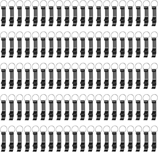 100 Pack Black Metal Bottle Opener Keychains, Tiny Beverage Opener Party Favor (Black, 100Pcs)