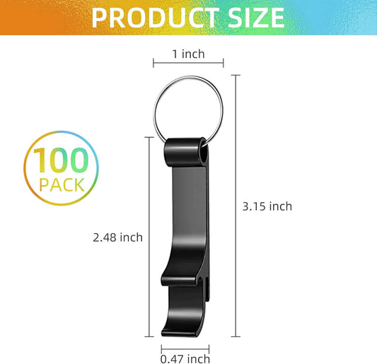 100 Pack Black Metal Bottle Opener Keychains, Tiny Beverage Opener Party Favor (Black, 100Pcs)