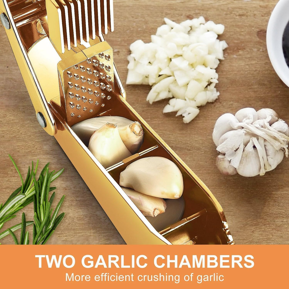 Garlic Press and Slicer 3 In 1, Food Grade Stainless Steel Garlic Mincer Chopper Crusher Garlic Press Kitchen Tool with Garlic Peeler Skin Remover and Clean Brush