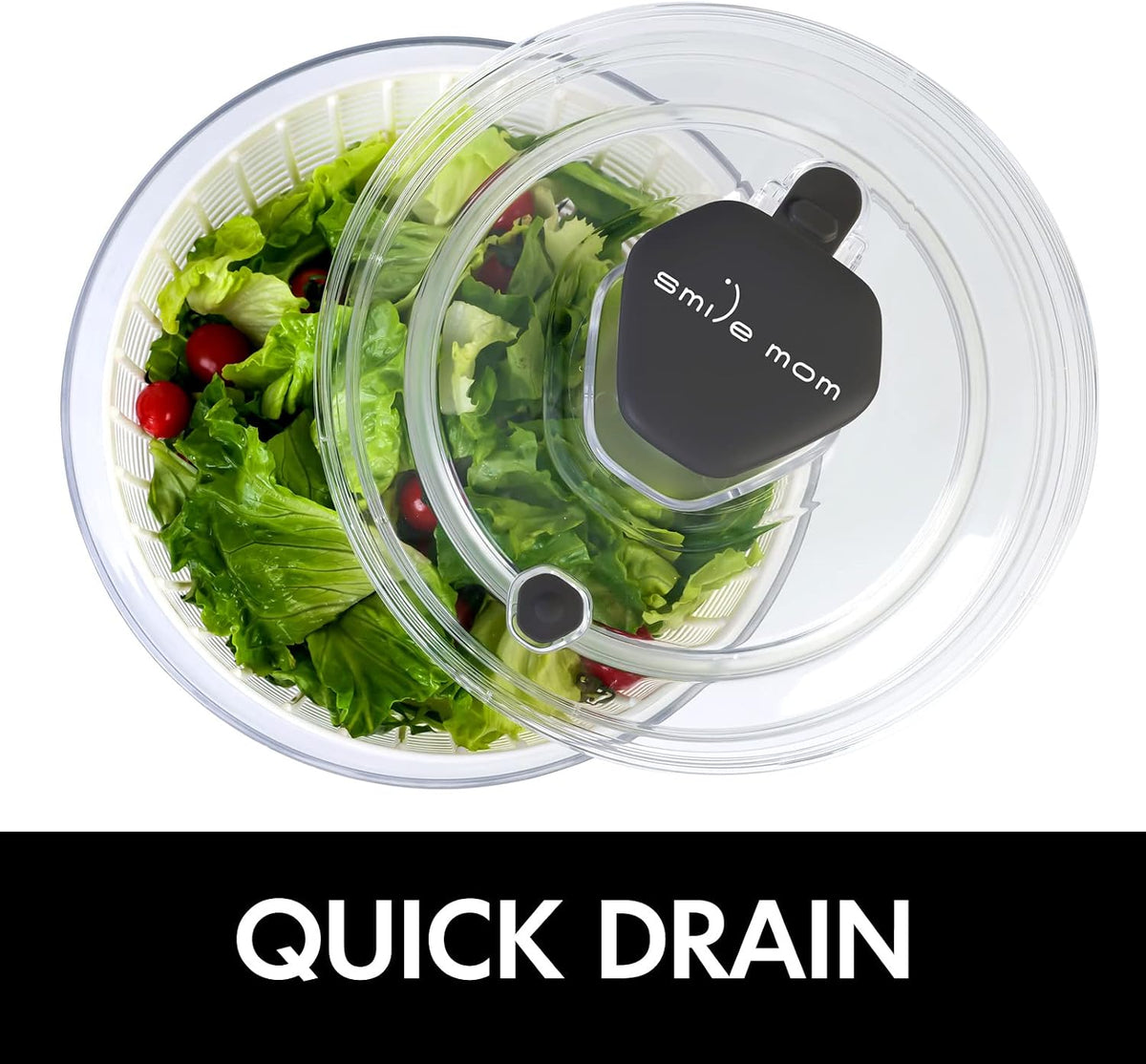 Salad Spinner Large Lettuce Spinner Kitchen Gadgets, Large Salad Spinner Vegetable Washer, High Efficiency for Kitchen Washing & Drying Leafy Vegetables, One-Handed Easy Press 6.3 Qt White