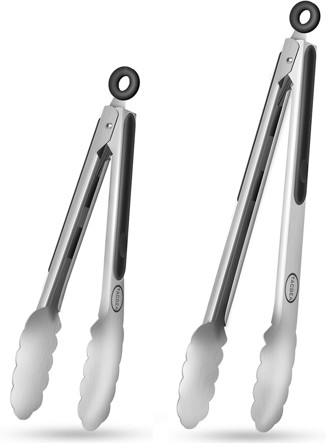 Stainless Steel Kitchen Tongs, Silicone Non-slip Grip, Locking Grilling Food Tongs Set of 2, 9-inch & 12-inch