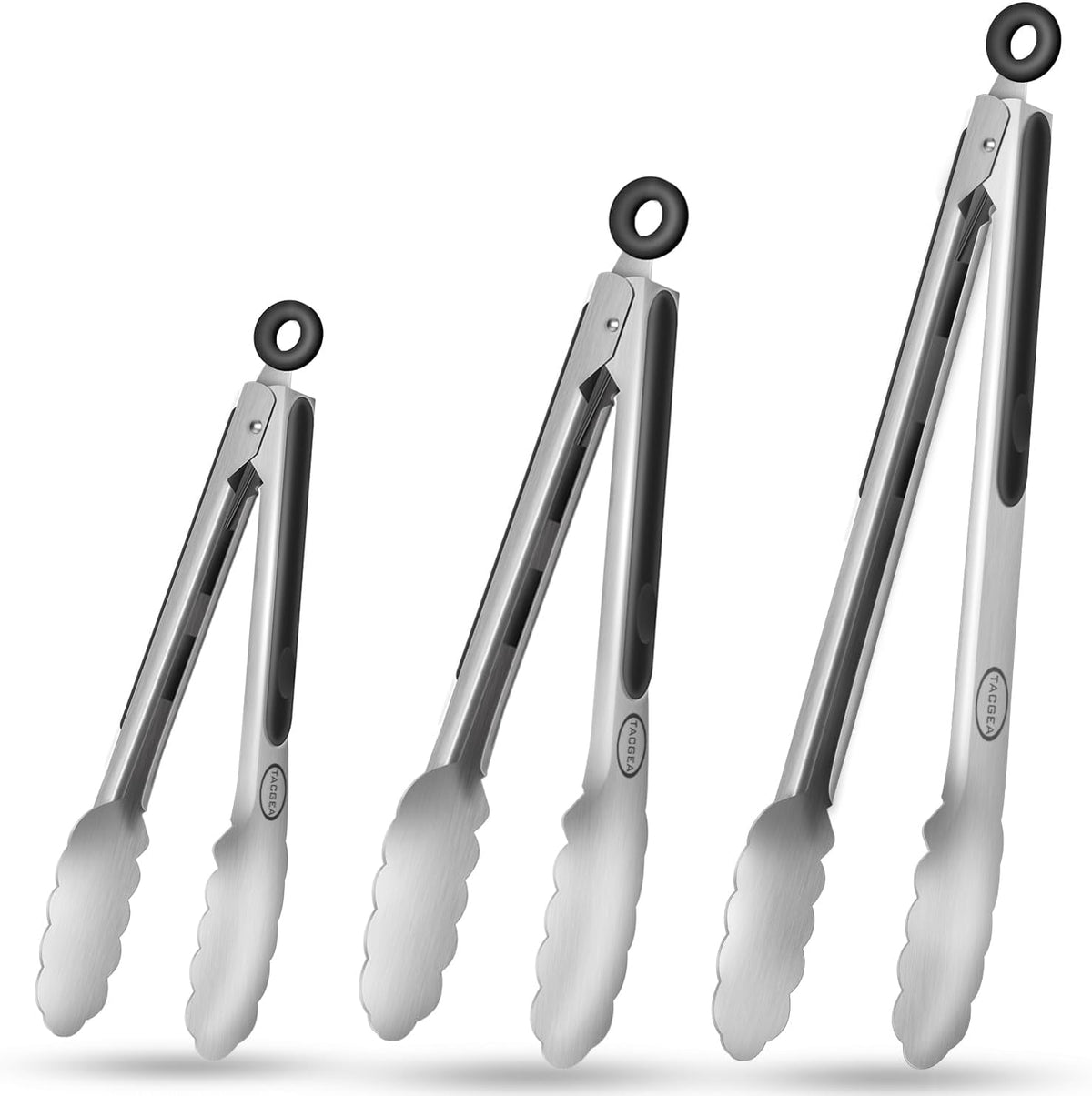 Stainless Steel Kitchen Tongs, Silicone Non-slip Grip, Locking Grilling Food Tongs Set of 2, 9-inch & 12-inch