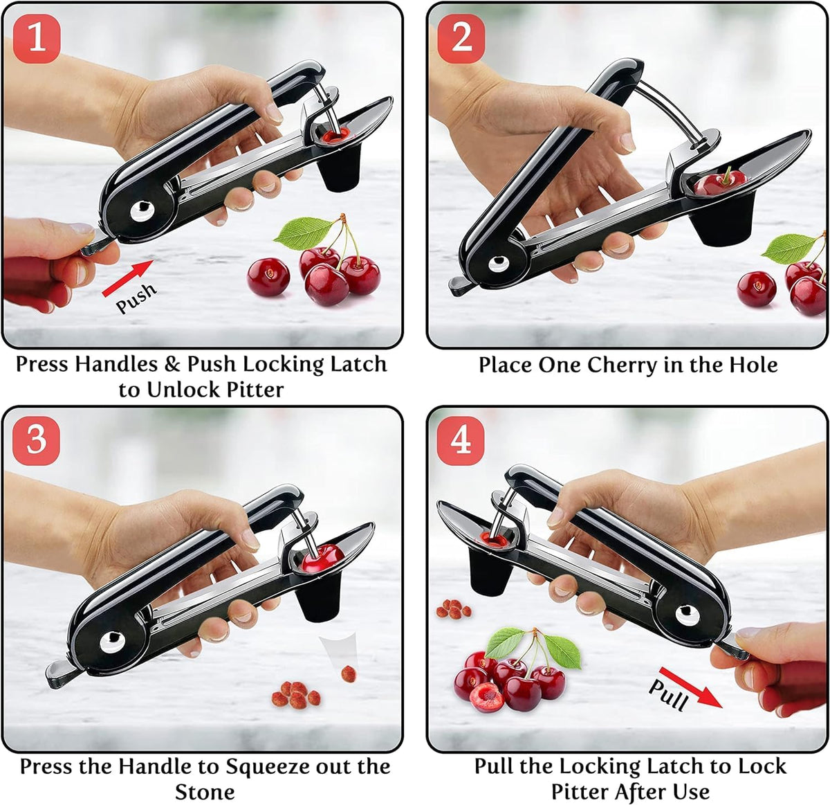 ’ Cherry Pitter Tool - Stainless Steel Cherry Pit Remover - Simple & Effortless Olive Pitter Tool - Multifunctional Cherry Depitter - No Mess Cherries Pitter - One Click The Pit is Out