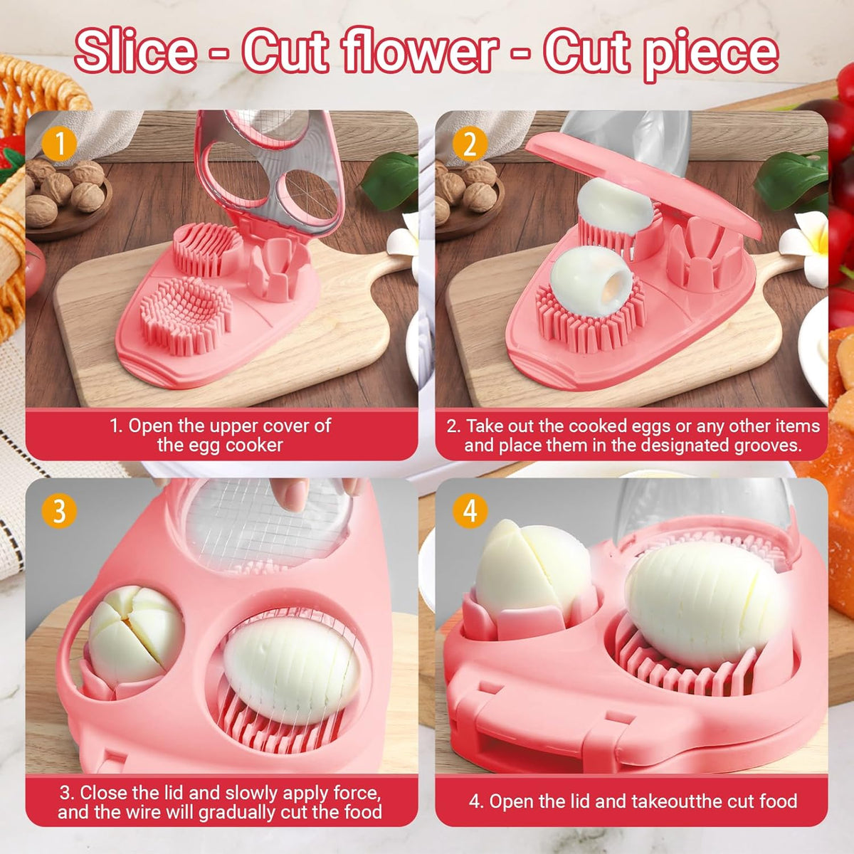 1 Pcs Heavy Duty Egg Slicer with 3 Cutting Modes, Stainless Steel Egg Cutter for Hard Boiled Eggs, Strawberry, Grape, Mushroom, Kitchen Dicer Tool, Send Goods From Local Warehouse