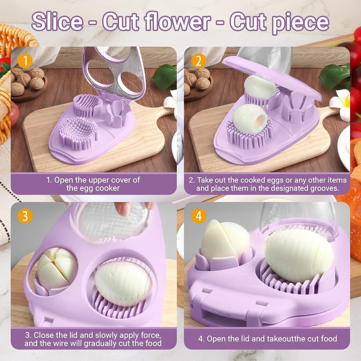 1 Pcs Heavy Duty Egg Slicer with 3 Cutting Modes, Stainless Steel Egg Cutter for Hard Boiled Eggs, Strawberry, Grape, Mushroom, Kitchen Dicer Tool, Send Goods From Local Warehouse