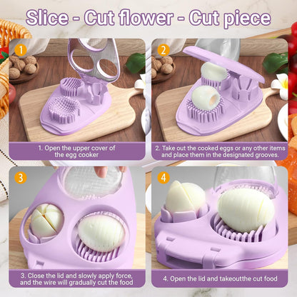 1 Pcs Heavy Duty Egg Slicer with 3 Cutting Modes, Stainless Steel Egg Cutter for Hard Boiled Eggs, Strawberry, Grape, Mushroom, Kitchen Dicer Tool, Send Goods From Local Warehouse