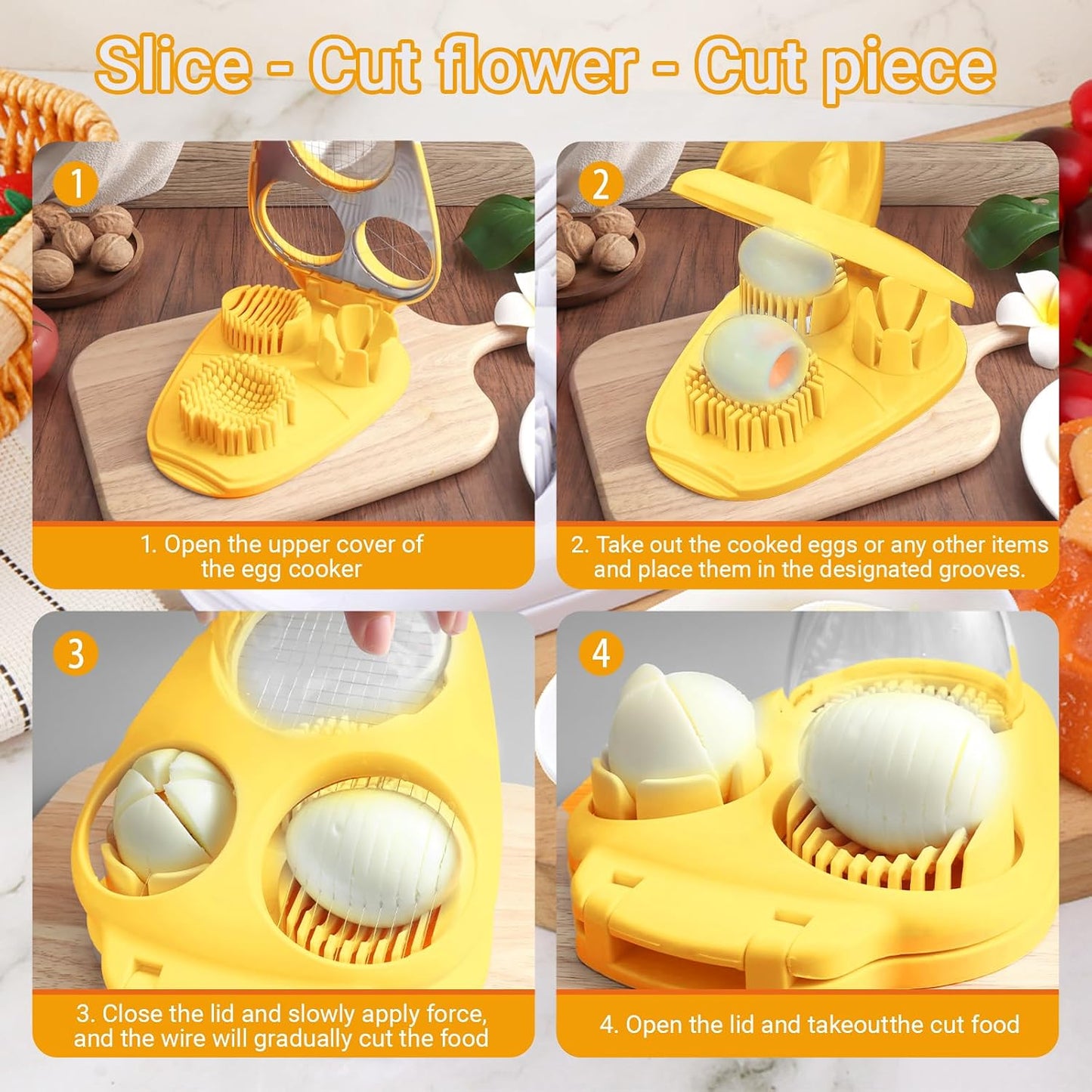 1 Pcs Heavy Duty Egg Slicer with 3 Cutting Modes, Stainless Steel Egg Cutter for Hard Boiled Eggs, Strawberry, Grape, Mushroom, Kitchen Dicer Tool, Send Goods From Local Warehouse