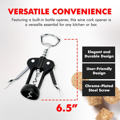 Select Waiters Corkscrew with Foil Cutter and Bottle Opener, 5 inches in Length, Stainless Steel/Black