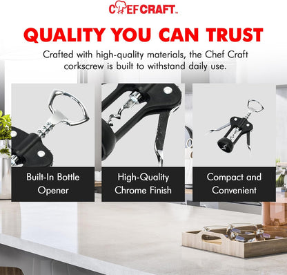 Select Waiters Corkscrew with Foil Cutter and Bottle Opener, 5 inches in Length, Stainless Steel/Black