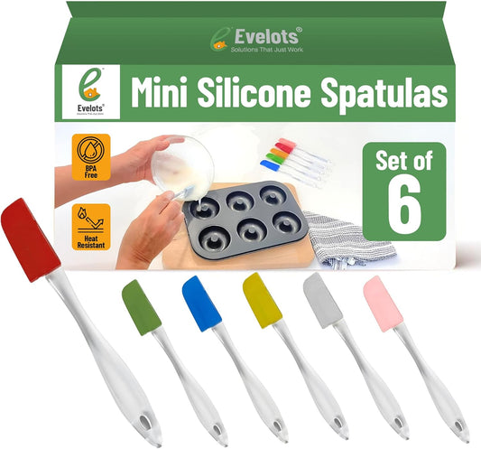 6-Piece Mini Spatula Set, Small Silicone Spatulas for Baking | Small BPA-free silicone utensils resist heat up to 446°F; ideal for mixing, scraping, spreading & reaching jars and bowls.