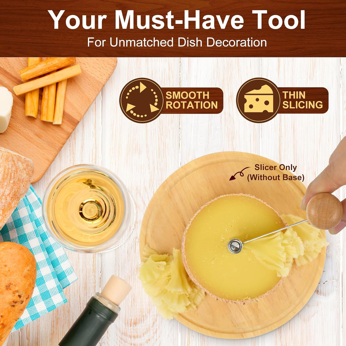 Cheese Curler Wheel: Stainless Steel Cheese Butter Chocolate Shaver to Create Beautiful Rose-Shaped Cuts Revealing Its Rich Flavor for Restaurants, Cafes, Dessert Shops, Home (Slicer Only)
