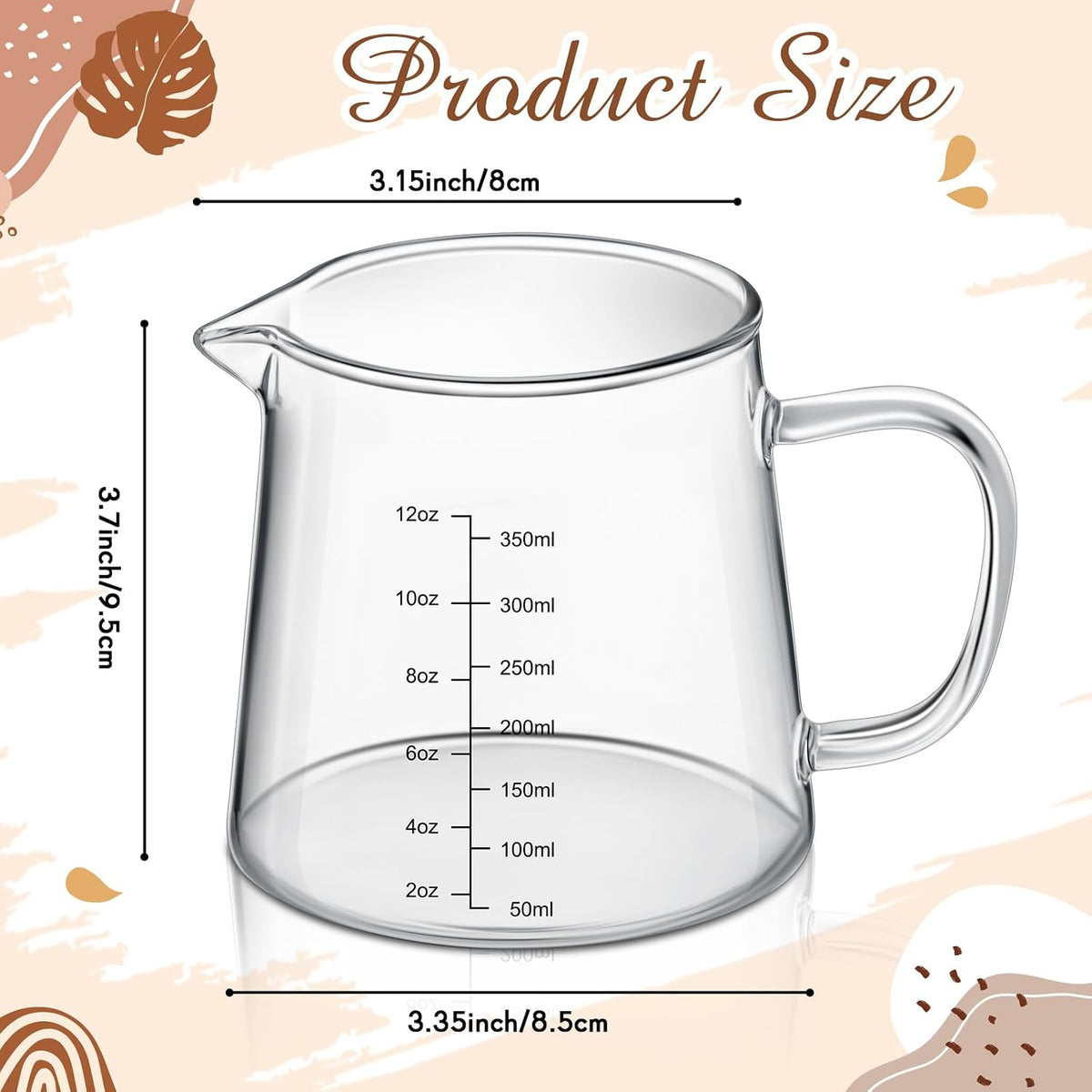 2 Pack 12oz Glass Espresso Measuring Cup for Milk Frothing