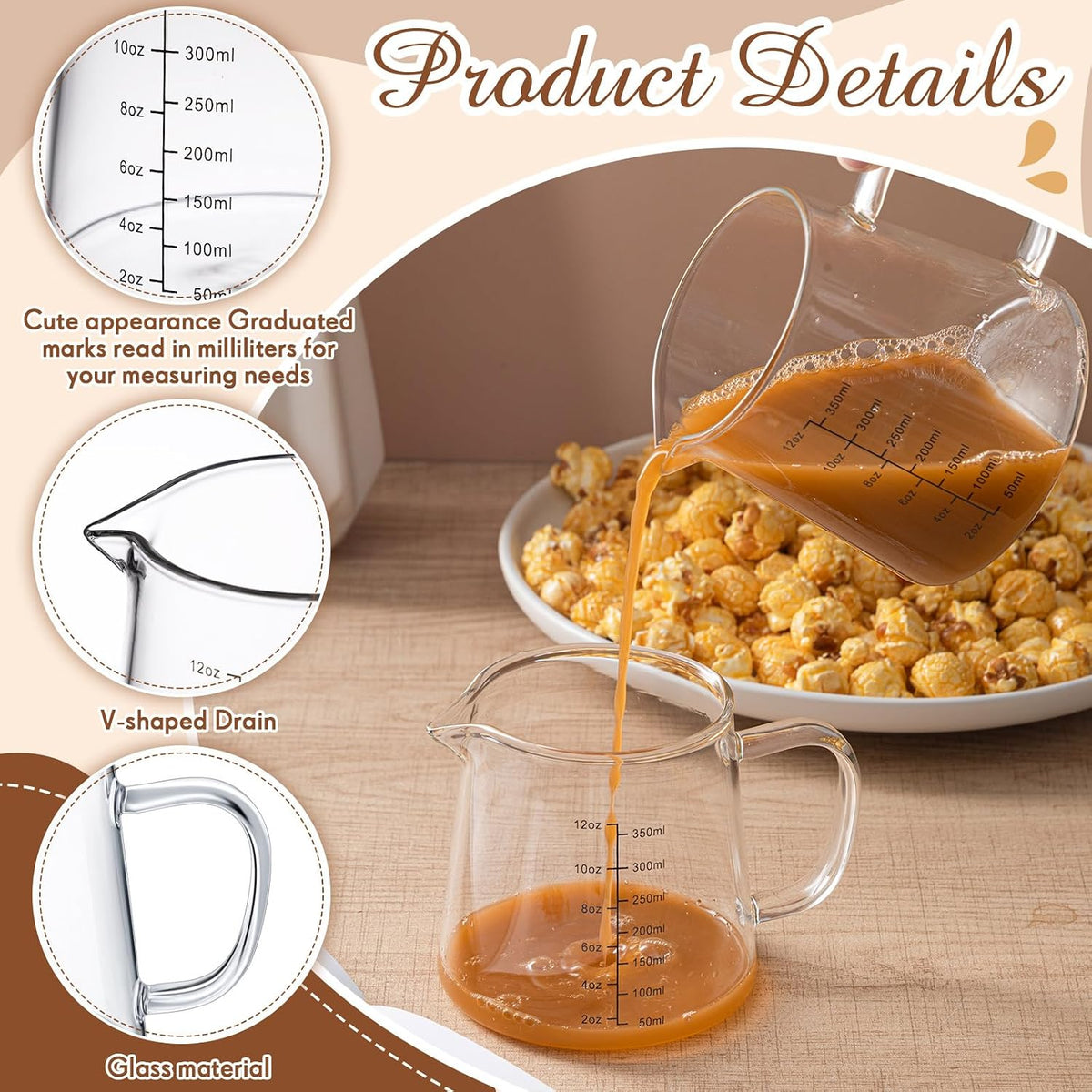 2 Pack 12oz Glass Espresso Measuring Cup for Milk Frothing