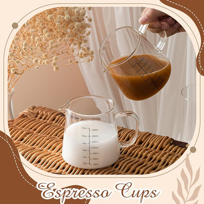 2 Pack 12oz Glass Espresso Measuring Cup for Milk Frothing