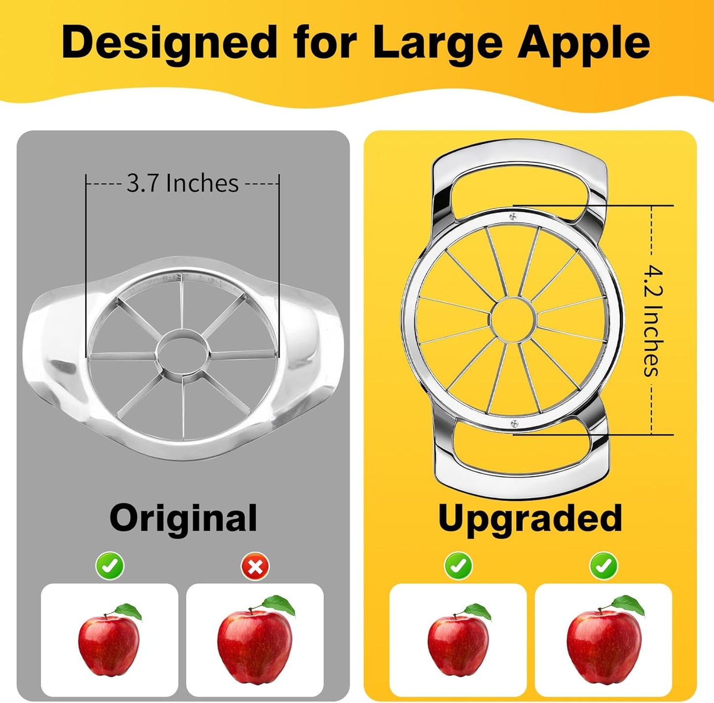 Apple Slicer, 12 Slices Extra Large Apple Cutter, Stainless Steel Ultra-Sharp Apple Slicer and Corer, Pitter, Apple Divider Up to 4 Inches Fruit