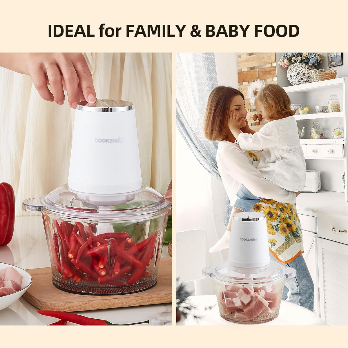 Food Processor,Electric Food Chopper with 500W Stainless Steel Motor & 2 Sharp Blade Sets,8-Cup Glass Bowl for Meat, Vegetables, Fruits and Nuts