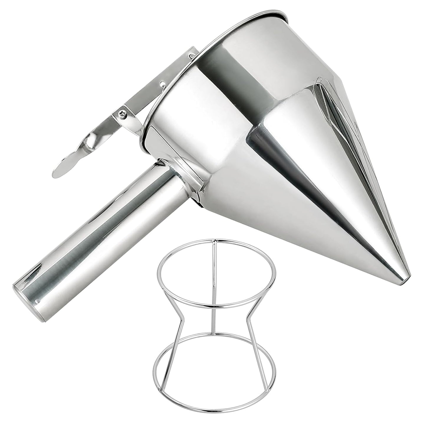 20oz Stainless Steel Pancake Batter Dispenser, 600ml Stand | Piston Funnel Dispenser with Stand for Pancakes, Waffles, Cupcakes, Takoyaki, Chocolate, Baking & Commercial Use