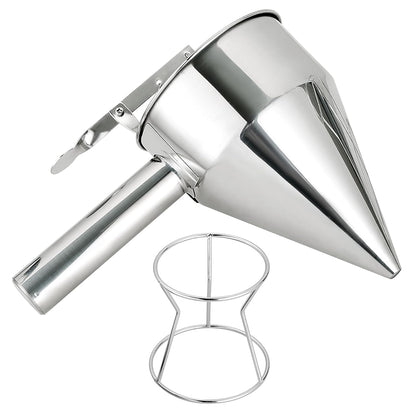 20oz Stainless Steel Pancake Batter Dispenser, 600ml Stand | Piston Funnel Dispenser with Stand for Pancakes, Waffles, Cupcakes, Takoyaki, Chocolate, Baking & Commercial Use