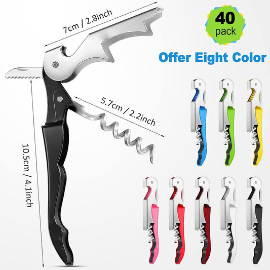 40 Pieces Wine Opener Bulk Corkscrew Bottle Wine Key Opener Waiter Metal Heavy Beer Corkscrew Serrated Foil Cutter Key for Servers Home Restaurants Bars Waiter Bartenders (Fresh Colors)