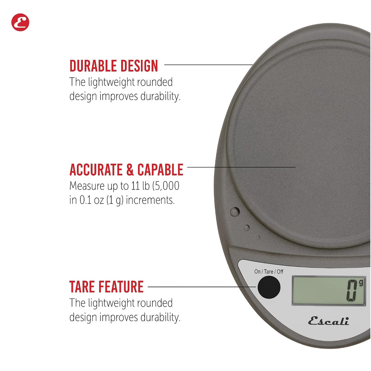 Primo Digital Food Scale Multi-Functional Kitchen Scale and Baking Scale for Precise Weight Measuring and Portion Control, 8.5 x 6 x 1.5 inches, Chrome