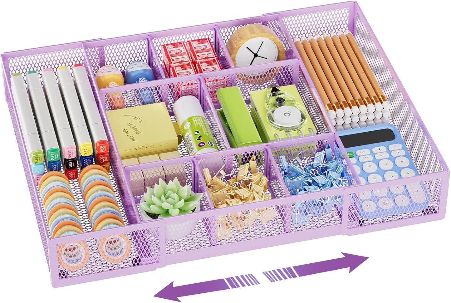 Expandable Desk Drawer Organizer, Mesh Drawer Organizer Tray with 10 Adjustable Compartments, Desk Organizers and Accessories, 5 Dividers Drawer for Office Supplies, Makeup & Vanity (Black)