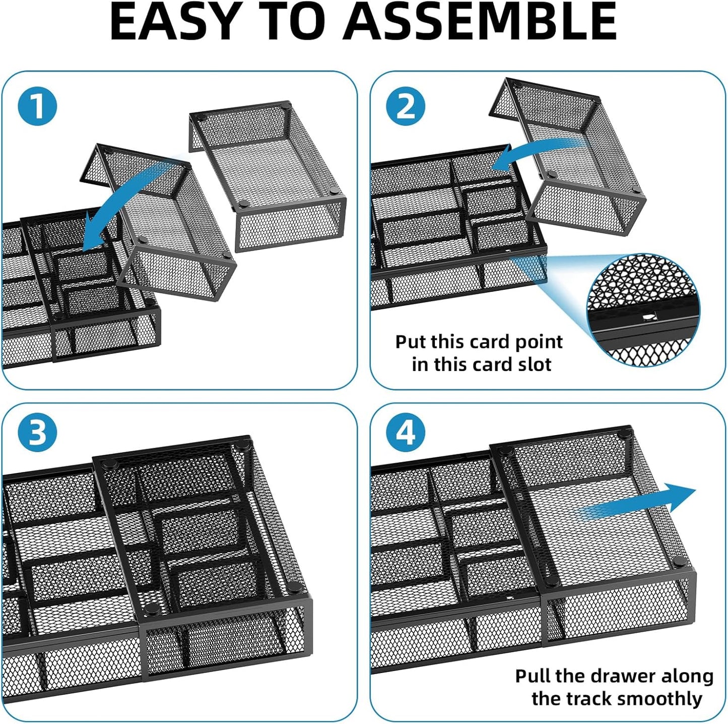 Expandable Desk Drawer Organizer, Mesh Drawer Organizer Tray with 10 Adjustable Compartments, Desk Organizers and Accessories, 5 Dividers Drawer for Office Supplies, Makeup & Vanity (Black)