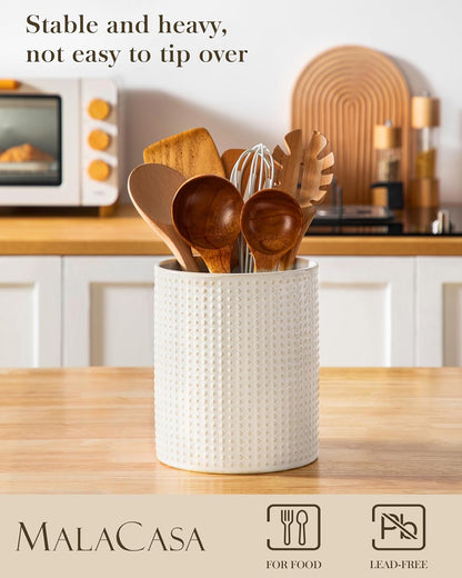 LYDIA Ceramic Utensil Holders, 7.3"+5.5" Kitchen Utensil Crock Set for Countertop, Large & Small Utensil Organizers for Cooking Tools, Rhombus Pattern