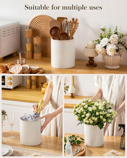 LYDIA Ceramic Utensil Holders, 7.3"+5.5" Kitchen Utensil Crock Set for Countertop, Large & Small Utensil Organizers for Cooking Tools, Rhombus Pattern