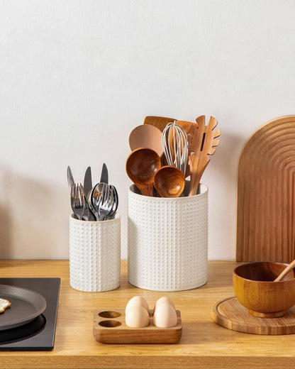 LYDIA Ceramic Utensil Holders, 7.3"+5.5" Kitchen Utensil Crock Set for Countertop, Large & Small Utensil Organizers for Cooking Tools, Rhombus Pattern