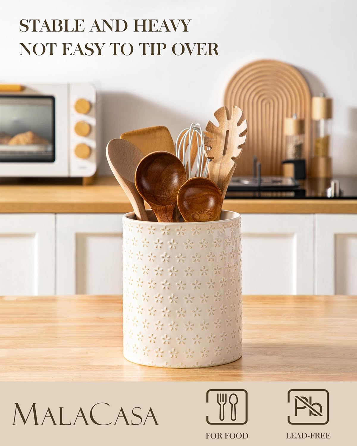 LYDIA Ceramic Utensil Holders, 7.3"+5.5" Kitchen Utensil Crock Set for Countertop, Large & Small Utensil Organizers for Cooking Tools, Rhombus Pattern